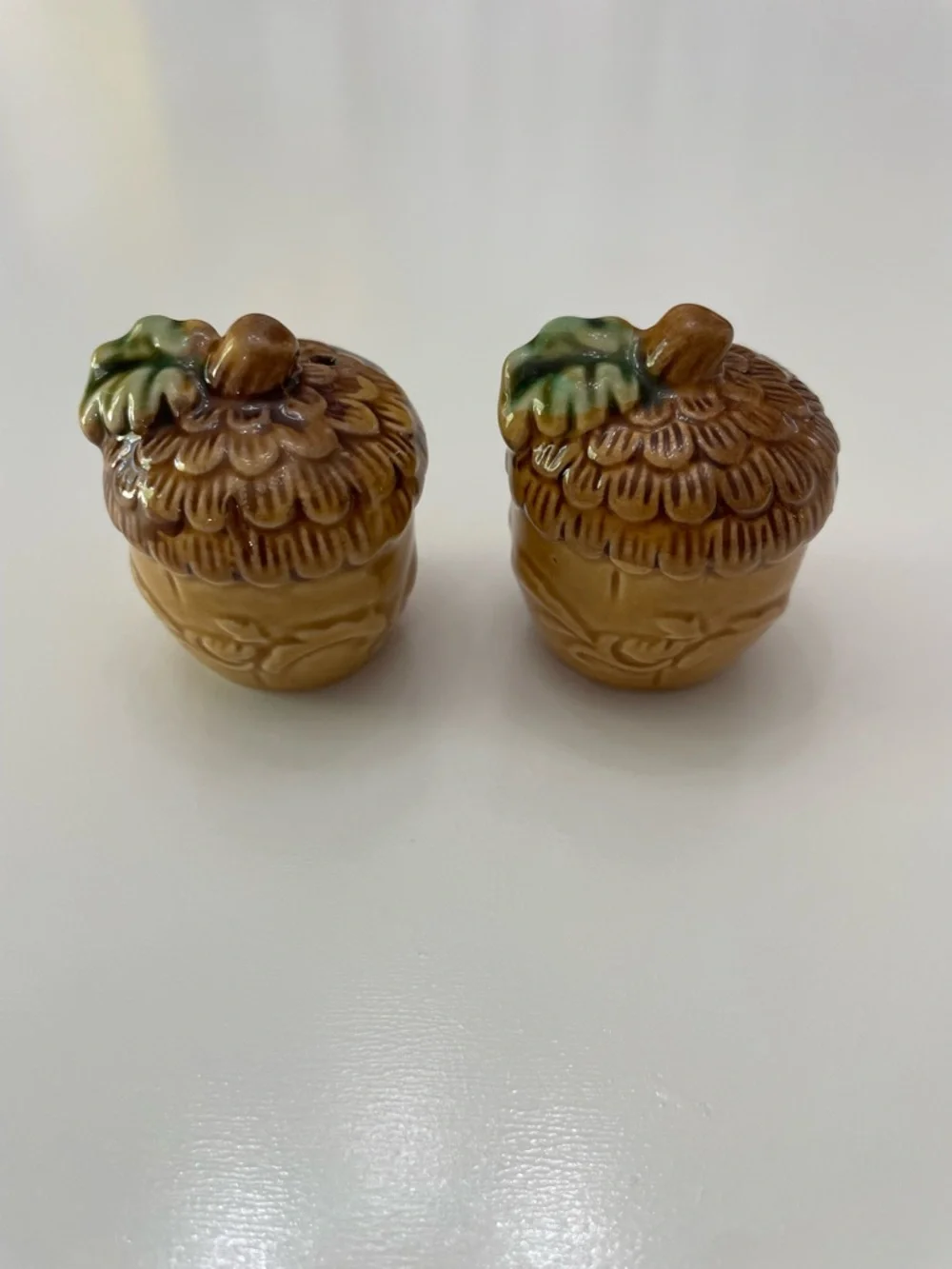 Vintage Acorn Salt and Pepper Shakers in Brown and Gold